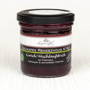 Kaese-Fleischbegleiter Kirsch-Portwein-Fruchtaufstrich mit Estragon & schwarzem Pfeffer